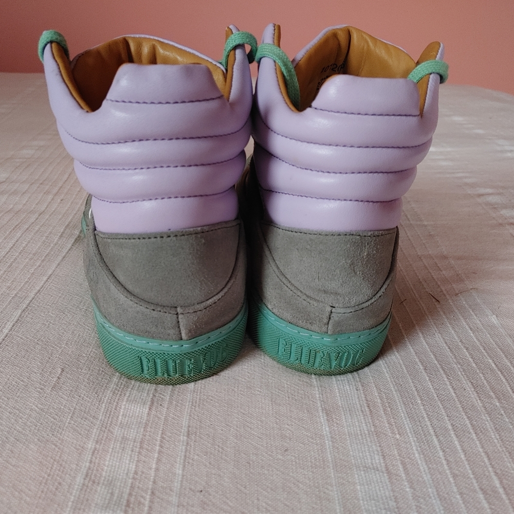 John Fluevog LoPro Leon Retro High-Top Sneakers in Lavender, Gray & Aqua - Picture 4 of 8